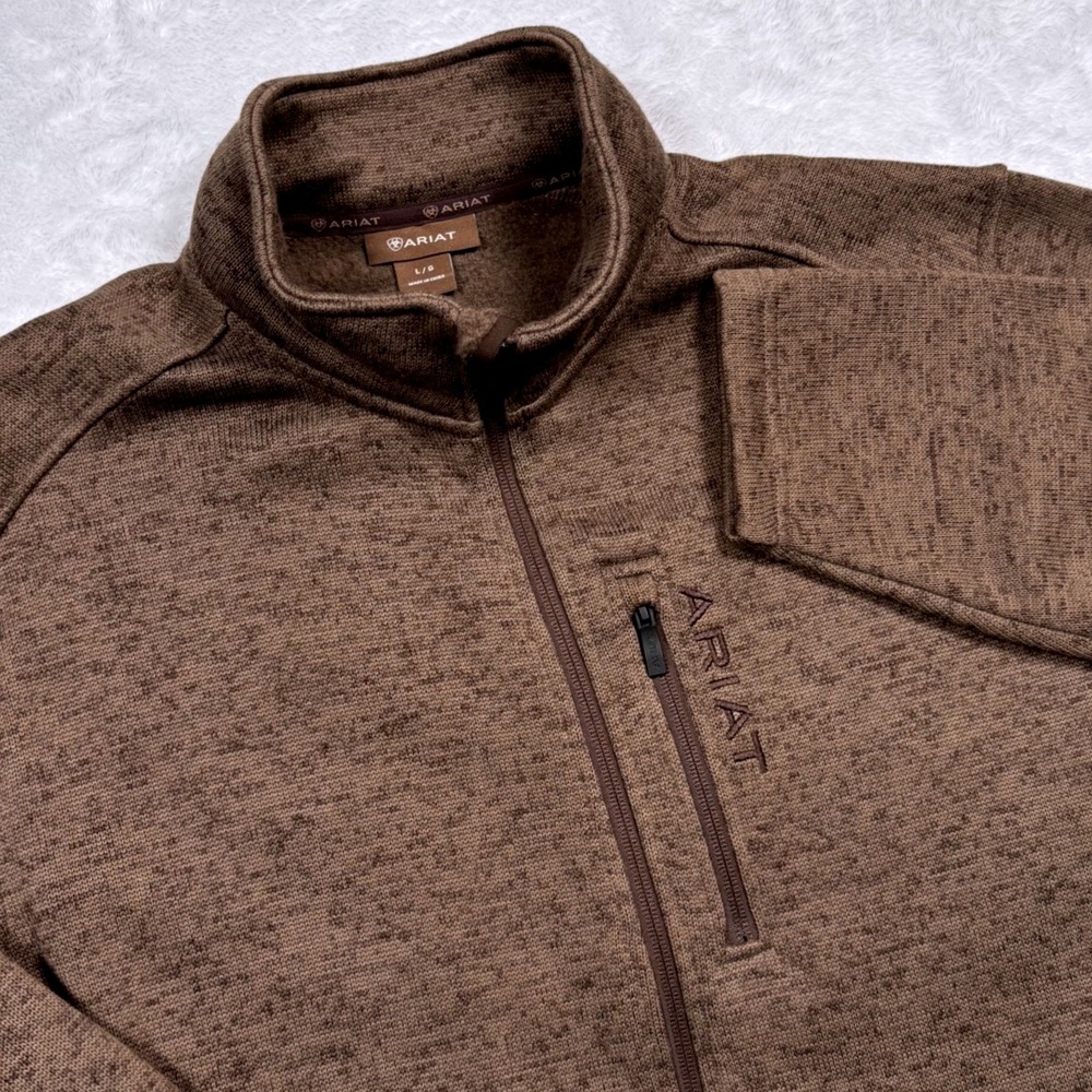 Ariat Caldwell Sweater Fleece Jacket Mens L Heathered Brown Full Zip Mock Neck
